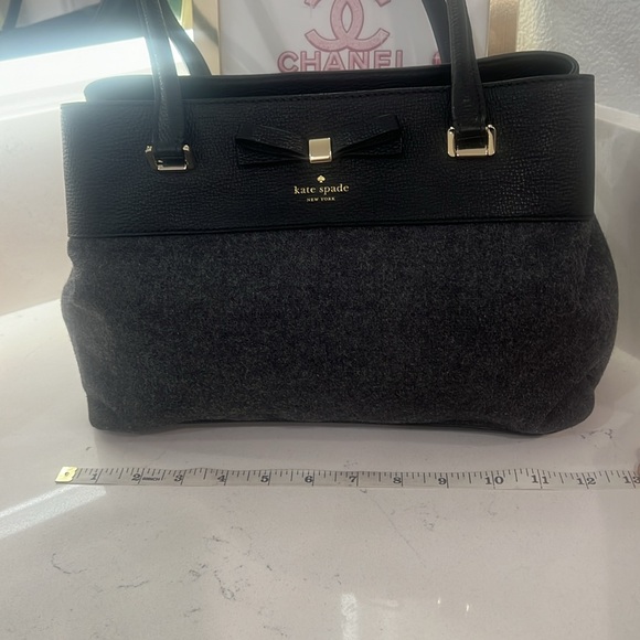 KATE SPADE NEW YORK - EUC wool & leather Tote bag. Black & gray. - Picture 5 of 12